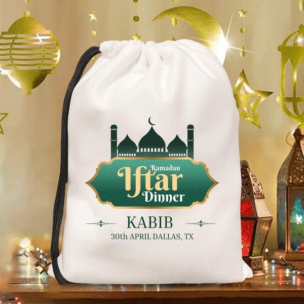 Personalized Iftar Dinner Eid mubarak Ramdan kareem bag Eidi favor bags Custom Eid bags Gifts Ramadan gift Islamic Gifts