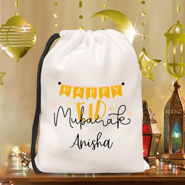 Happy Eid mubarak Ramdan kareem bag with Name Eidi Custom Eid favor bags Gifts Ramadan Personalized gift Islamic Gifts