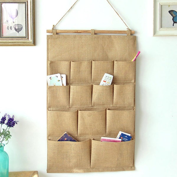 Weekly schedule Hanging Wall Organiser,Burlap bags Wall Organizer, Hanging schedule Organizer,Pocket Organizer, Home Organizer, Wall Storage