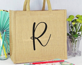 Personalized monogram jute tote bag, Beach wedding Jute Beach Bachelorette Party Tote Bags-Personalized Bridesmaid Favor Bag beach tote bags