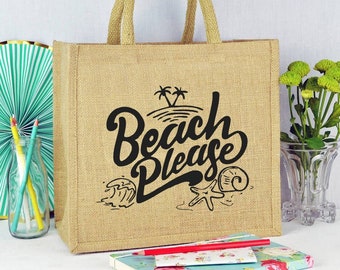 Beach please jute tote bag, Beach wedding Jute Beach Bag Bachelorette Party Tote Bags-Personalized Bridesmaid Favor Bag beach tote bags