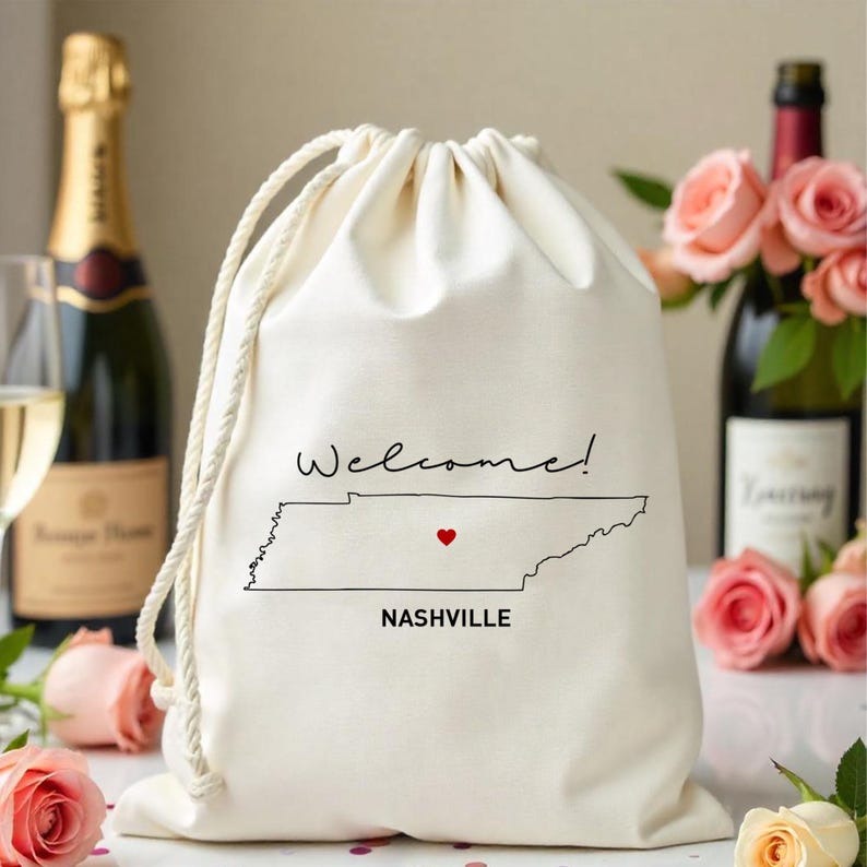 Nashville state outline favor bags - Destination Wedding - State Outline Bag - Bachelorette bags- Customized State Favor -Beach Wedding Bags image 4