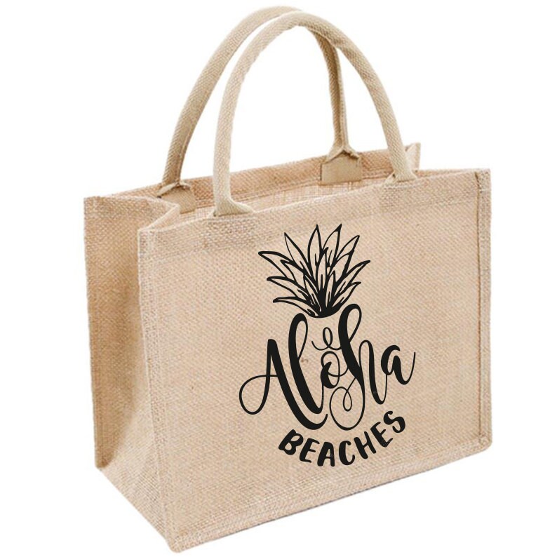 Aloha beaches jute tote bag Beach wedding Jute Beach Bag | Etsy