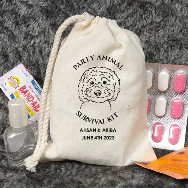 Party Animal Survival Kit Bags - Recovery Kit Bags - Bachelorette Party - Wedding Welcome Bags - Survival bags - Hangovers only last a day