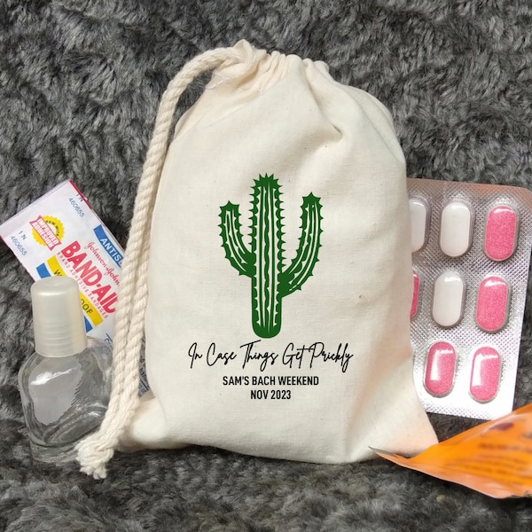 Personalised In case Things Get Prickly Bags, Cactus Favor Bag, Scottsdale Bachelorette Party Bags, Cactus Birthday Bag, Wedding Favor Bags