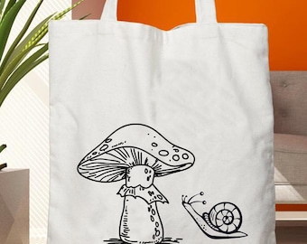 Bos paddestoel slakken tote Bag, Mushroom Tote Bag, Forest Tote, Paddestoelen, cottagecore, Katoenen Tas, Vriendin Cadeau, Verjaardagscadeau
