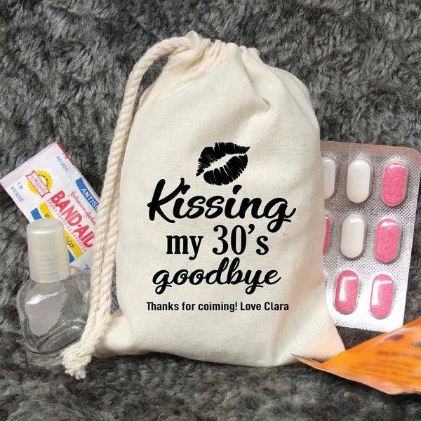 Birthday Favor Bags - Kissing my 30th 40th 50th 60th 70th Goodbye Birthday bag - Favor Bags -Custom Printed-Hangover kit