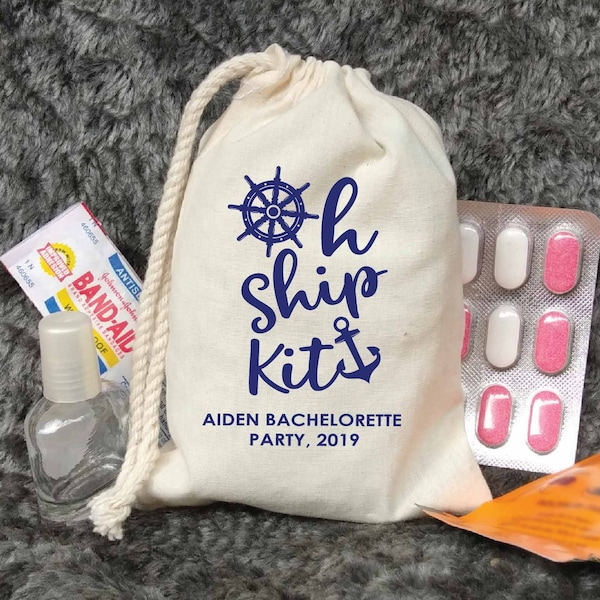 Oh Ship Kit-Bachelorette Party Favor Bags-Customized Recovery Kits-Cruise hangover kit-Custom Bachelorette Hangover Kits-Ship faced cruise