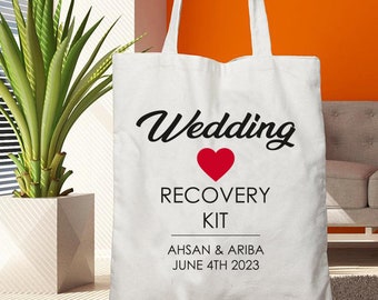 Custom Wedding Tote, Guest Favor Bags, Personalized Hangover Kit, Cotton Canvas Bags, Wedding Recovery Kit, Wedding Survival Kit