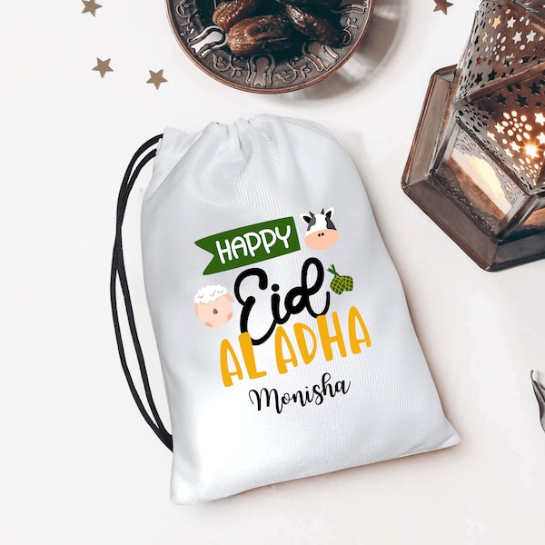 Custom Happy Eid Al Adha mubarak Ramdan kareem bag with Name Eidi favor bag Personalized Eid favor bags Gifts Ramadan gift Islamic Gifts