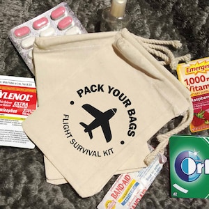 Pack Your Bags-Flight Survival Kit-Destination Wedding-Wedding Favor-Bachelorette survival kit-Travel gift-Beach Wedding-Adventure Favor Bag