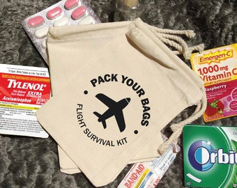 Pack Your Bags-Flight Survival Kit-Destination Wedding-Wedding Favor-Bachelorette survival kit-Travel gift-Beach Wedding-Adventure Favor Bag