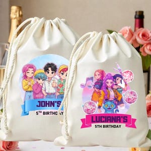 Custom Huntrix Birthday Party Bag, Demon Hunters Tote Bag, Mira Rumi Joey Demon Hunter, Gift For Kpop Fan, KPOP Demon Hunters Favor Bags