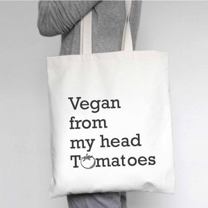 Vegan From My Head Tomatoes-Vegan Bag-Vegan Tote Bag-Tote Bags-Vegan Gifts for Her Vegan Bag-Vegan Gift-Cotton Tote Bag image 2