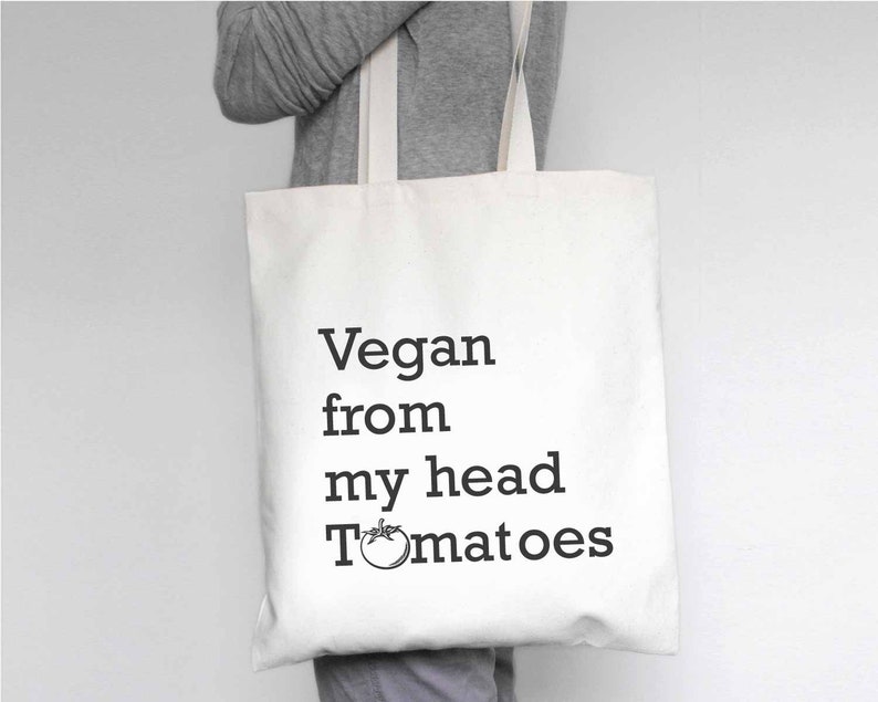 Vegan From My Head Tomatoes-Vegan Bag-Vegan Tote Bag-Tote Bags-Vegan Gifts for Her Vegan Bag-Vegan Gift-Cotton Tote Bag image 2