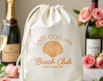 Custom Beach Club Shell Bags - Girls weekend Trip Hangover Kit - Seashell Welcome Bags - Welcome Favor Bags - Hangover Recovery Kit Bags