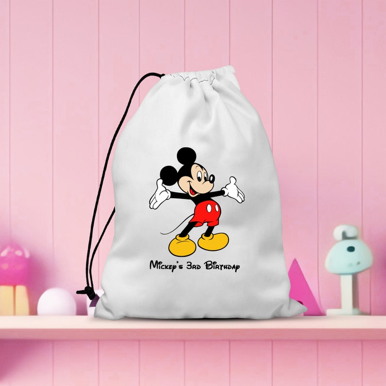 Pesonalized Minnie Mouse Inspired Bags, Disney Character UV Printed Bag, Mickey Birthday Party Favor Gift Bags, Kids Birthday Name Bags image 2