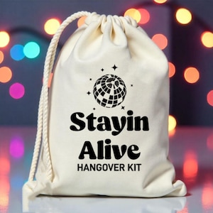 Retro Stayin Alive Hangover Kit - Disco Bachelorette Party Hangover kit Favors - Las Vegas Survival  Kit - Flower Power Hippie Bachelorette