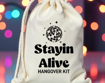 Retro Stayin Alive Hangover Kit - Disco Bachelorette Party Hangover kit Favors - Las Vegas Survival  Kit - Flower Power Hippie Bachelorette