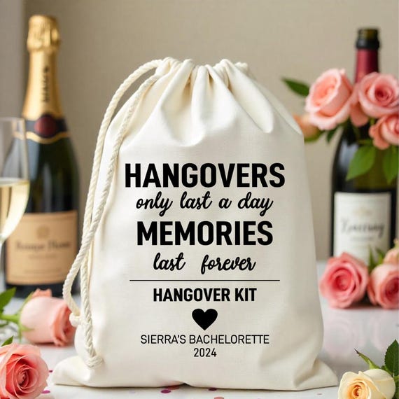 Hangover Kit Gift Bags (5 Pack) - Drawstring Linen Bags For Bachelorette, Bridal Shower, Girls Trip - View #6