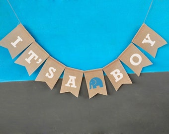 Its A Boy Burlap Banner- Rustic Baby Shower Banners- Rustic Shower Decor- Its A Boy Burlap Bunting- Gender Reveal Banners- Baby Boy Shower