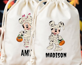 Bolsas de regalo personalizadas de Halloween con Mickey y Minnie para niños con nombre - Bolsas de regalo de Halloween con forma de calabaza para niños - Bolsas de regalo para Halloween