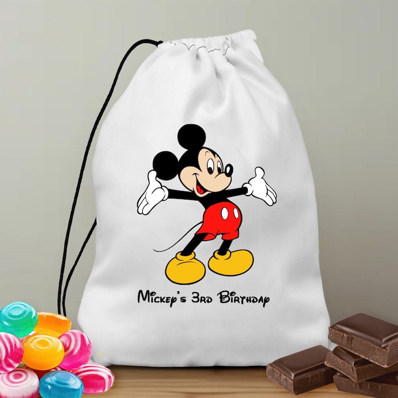 Pesonalized Minnie Mouse Inspired Bags, Disney Character UV Printed Bag, Mickey Birthday Party Favor Gift Bags, Kids Birthday Name Bags Mickey design