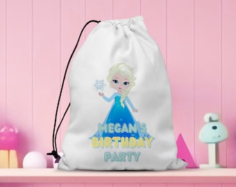 Bolsas de cumpleaños de princesa congelada personalizadas, bolsas de bienvenida de cumpleaños de princesa, celebración real, favores de bienvenida de cumpleaños, bolsas de cumpleaños de Elsa Anna
