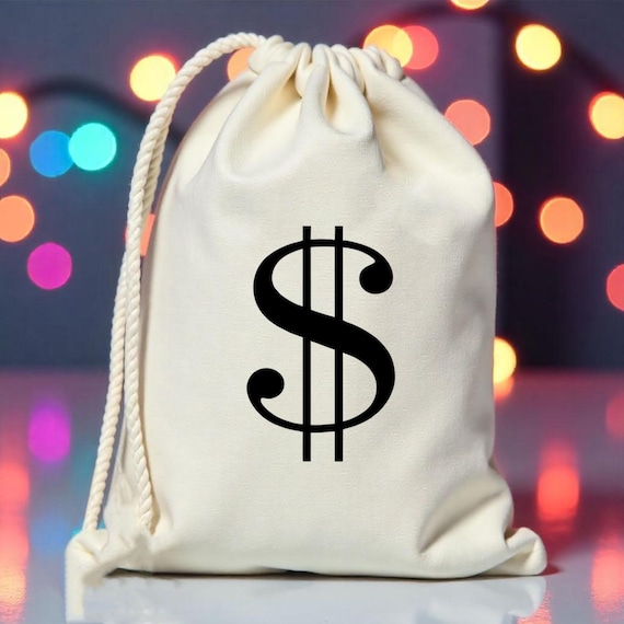 Cream Drawstring Backpack with Dollar Sign Funny Drawstring Money Bag Canvas Rucksack Backpack, Dollar  main image 4