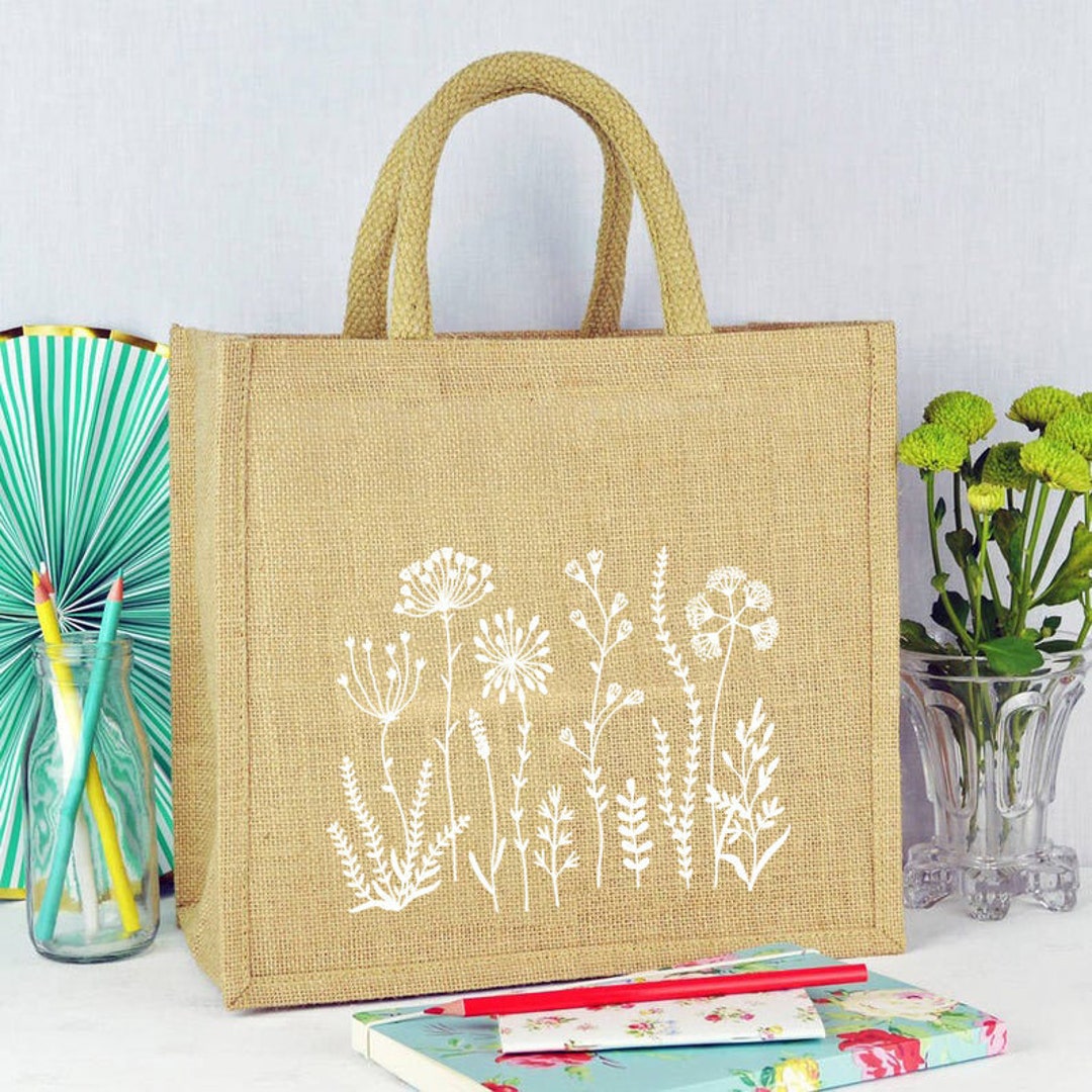 Wildflower Jute Tote Bag, Bachelorette Party Tote Bags-personalized ...