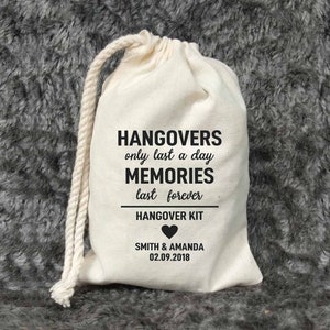 50 Wedding Favors Bags- Hangovers Last a Day Memories Last Forever-Bachelorette Party Favor-Hangover Kit-Survival Kit-hen party bag