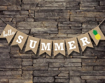 Hello Summer Banner-Summer Decor-Summer Party-Pool Party Banner-Bbq Party-Summer Props-Summer Burlap Banner-Summer Sign-Pineapple Banner