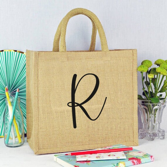 Personalized Monogram Jute Tote Bag Beach Wedding Jute Beach