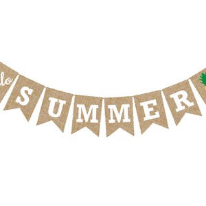 Hello Summer Banner-Summer Decor-Summer Party-Pool Party Banner-Bbq Party-Summer Props-Summer Burlap Banner-Summer Sign-Pineapple Banner image 2