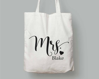 Borsa tote personalizzata Mrs-Borsa tote per matrimonio-Regalo per addio al nubilato-Regalo per la sposa-Borsa per sposa-Borsa tote per appena sposati-Borsa tote Mrs