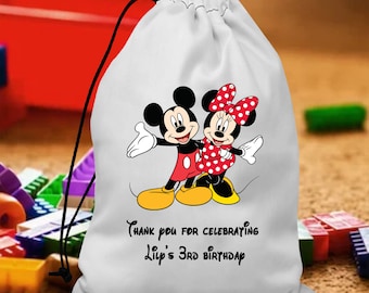 Personalized Mickey Minnie Favor Bags, Custom Disney Birthday Favor Bags, Kids Birthday Party Bags,Disney Welcome Bag,Minnie Mickey Inspired