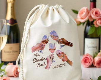 Custom Wine Glass Bachelorette Favor Bag - Wine Glass Hangover Kit Favor Bags - Wine Glass Cheers Bags - Girls Trip Bach Weekend Party Bag