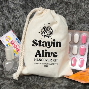 Retro Stayin Alive Hangover Kit - Disco Bachelorette Party Hangover kit Favors - Las Vegas Survival  Kit - Flower Power Hippie Bachelorette