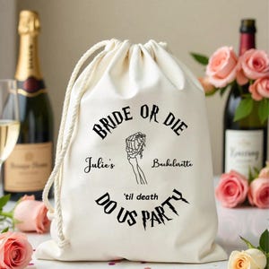 Anpassade Bride Or Die-festpåsar - Til death do us party Bach-påsar - Skelettros Möhippa-presentpåse - Personligt baksmälla-kit