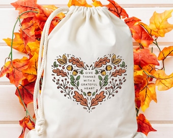 Bolsas de regalo personalizadas "Da las gracias con un corazón agradecido", bolsas de agradecimiento, bolsas de regalo para fiestas de Acción de Gracias, bolsas de mano con la tripulación del Día de Acción de Gracias