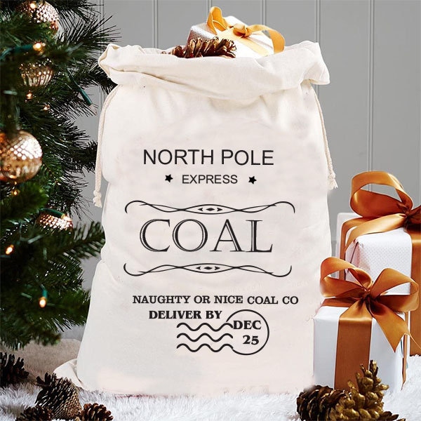 North Pole Express - Christmas Coal Bag - Santa Sack - Lump of Coal - Stocking Stuffer - Christmas for Kids - Santa's Naughty List