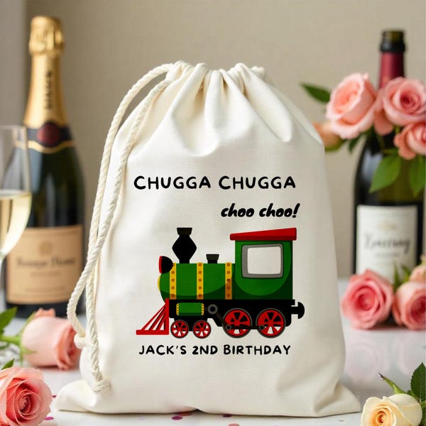 Customized Train Birthday Bag - Kids Birthday Favors - Custom Name Bags - Childrens Name Bag -Kids Party Favor - Chugga Chugga Choo Choo