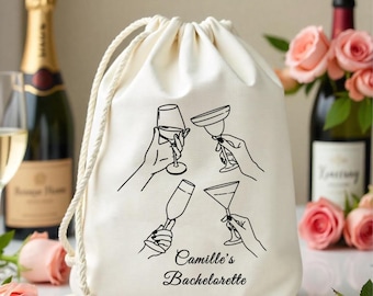 Custom Wine Glass Bachelorette Favor Bag - Birthday Party Bachelorette Kit - Girls Trip Weekend Party Bag - Bach Party Wedding Welcome Bag