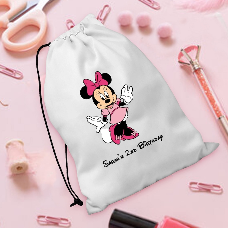 Pesonalized Minnie Mouse Inspired Bags, Disney Character UV Printed Bag, Mickey Birthday Party Favor Gift Bags, Kids Birthday Name Bags image 4
