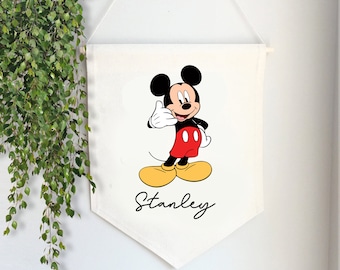 Mickey Nursery Custom Wall Hanging Banner-Color print-Your Design Here-Quote Wall Banner-Custom Logo-Name Flag-Canvas Banner-Wall Flag