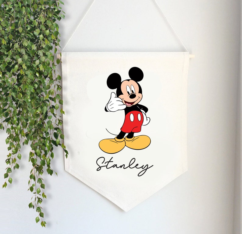 Mickey Nursery Custom Wall Hanging Banner-Color print-Your Design Here-Quote Wall Banner-Custom Logo-Name Flag-Canvas Banner-Wall Flag image 1