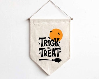 Trick or Treat Halloween decor-Halloween Canvas Banner-Halloween Wall Hanging-Handmade Wall banner-Halloween Decorations-Halloween wall art