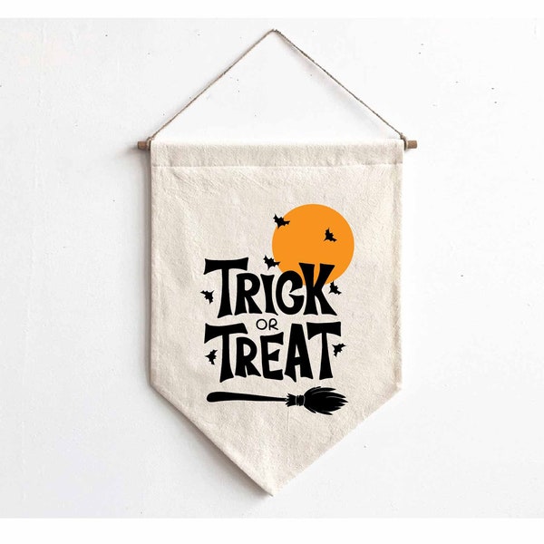 Trick or Treat Halloween decor-Halloween Canvas Banner-Halloween Wall Hanging-Handmade Wall banner-Halloween Decorations-Halloween wall art
