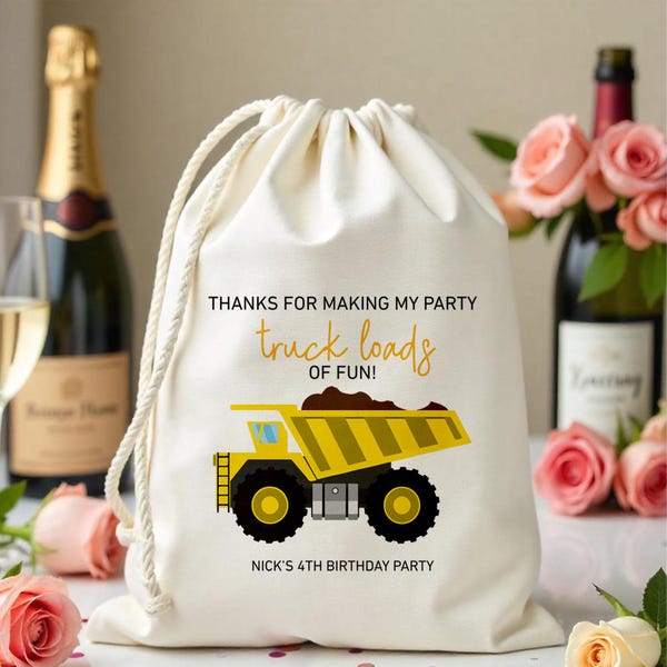 Custom Construction Birthday Bag - Kids Birthday Favors - Caution Birthday - Children Name Bag - Kids Party Favor Bags - Truck Loads of Fun