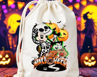 Bolsas de regalo de dulces personalizadas de Feliz Halloween Mickey Minnie para niños con nombre - Bolsas de golosinas de calabaza de Halloween para niños - Bolsas de regalo para Halloween